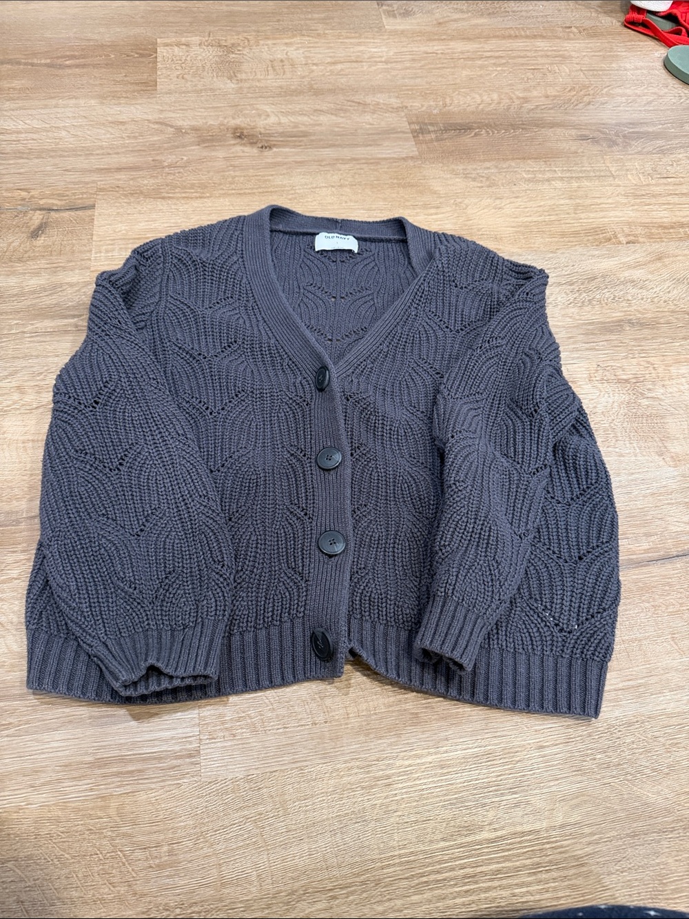 Textured V‑Neck Button Cardigan Sweater - Charcoal